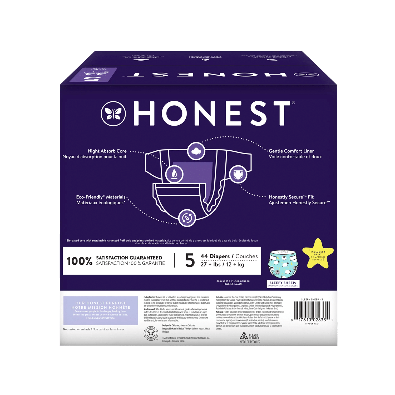 The Honest Company Overnight Baby Diapers, Sleepy Sheep, Size 5, 44 ct - Bild 2
