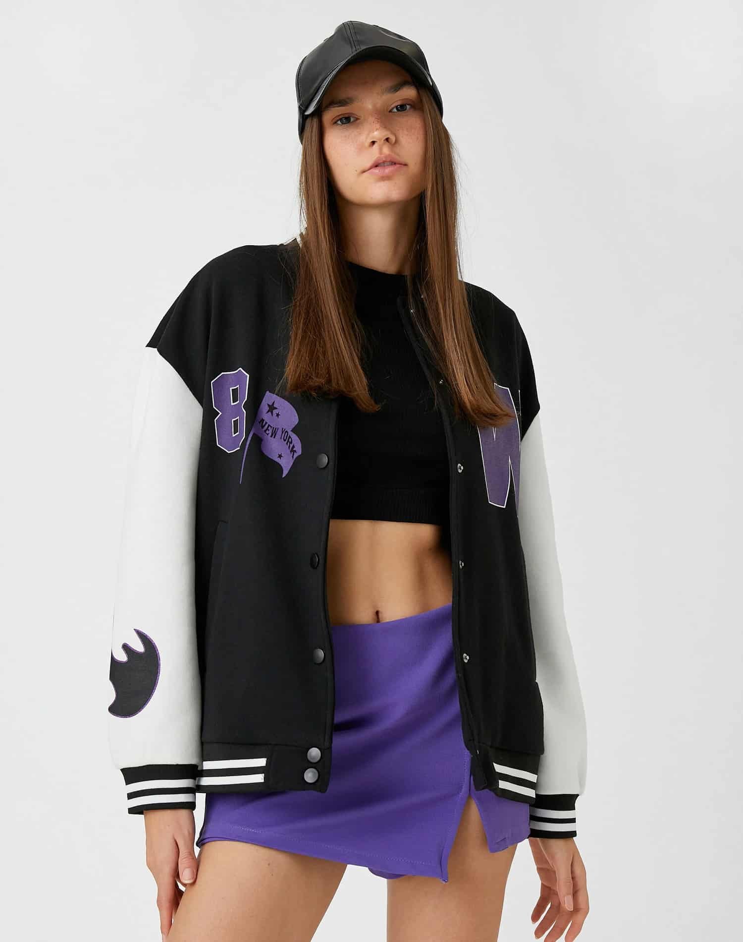 Oversize Bomber College Jacket Printed Fleece Inside - Bild 2