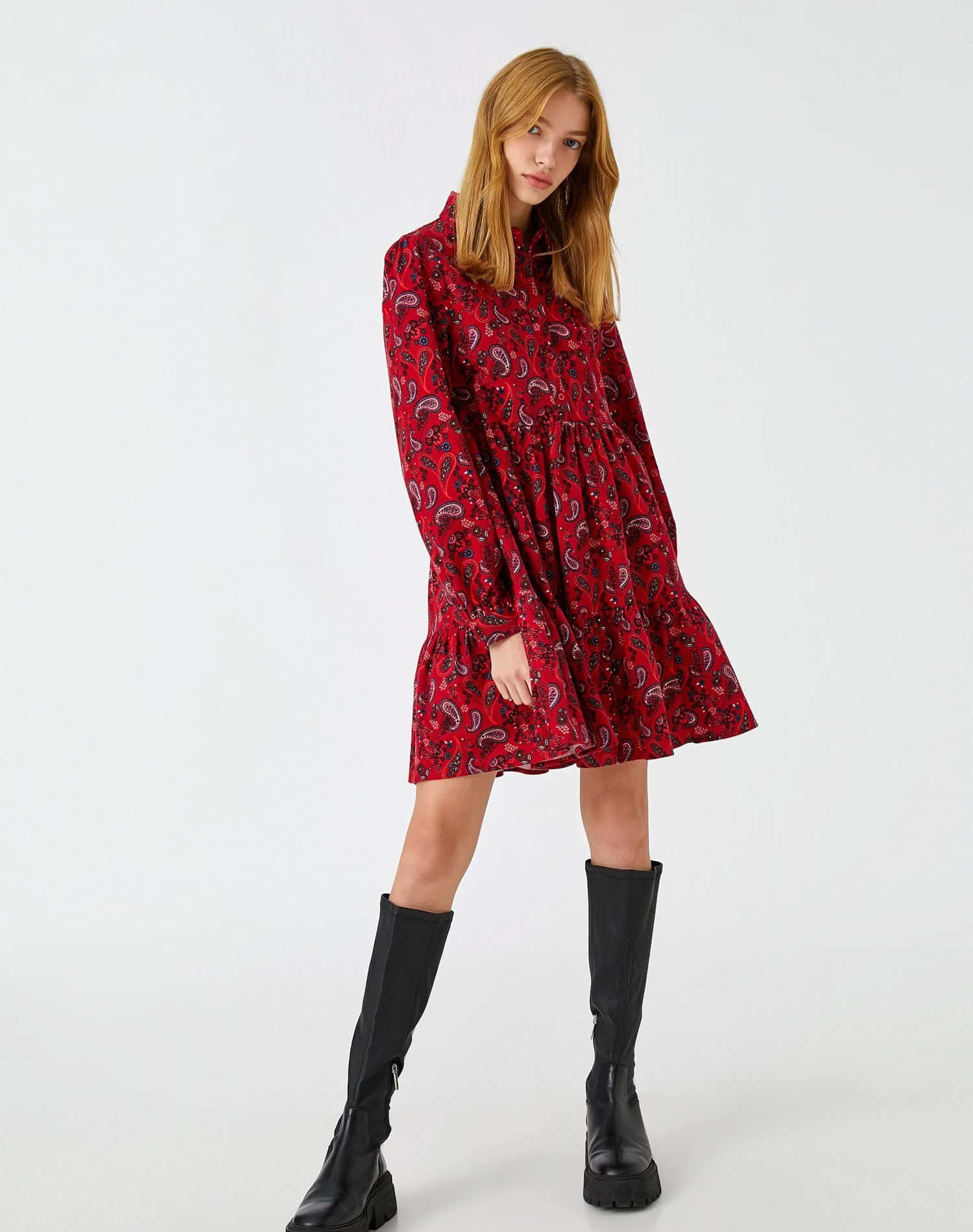Floral Winter Dress Long Sleeve Ruffle Buttoned - Bild 2