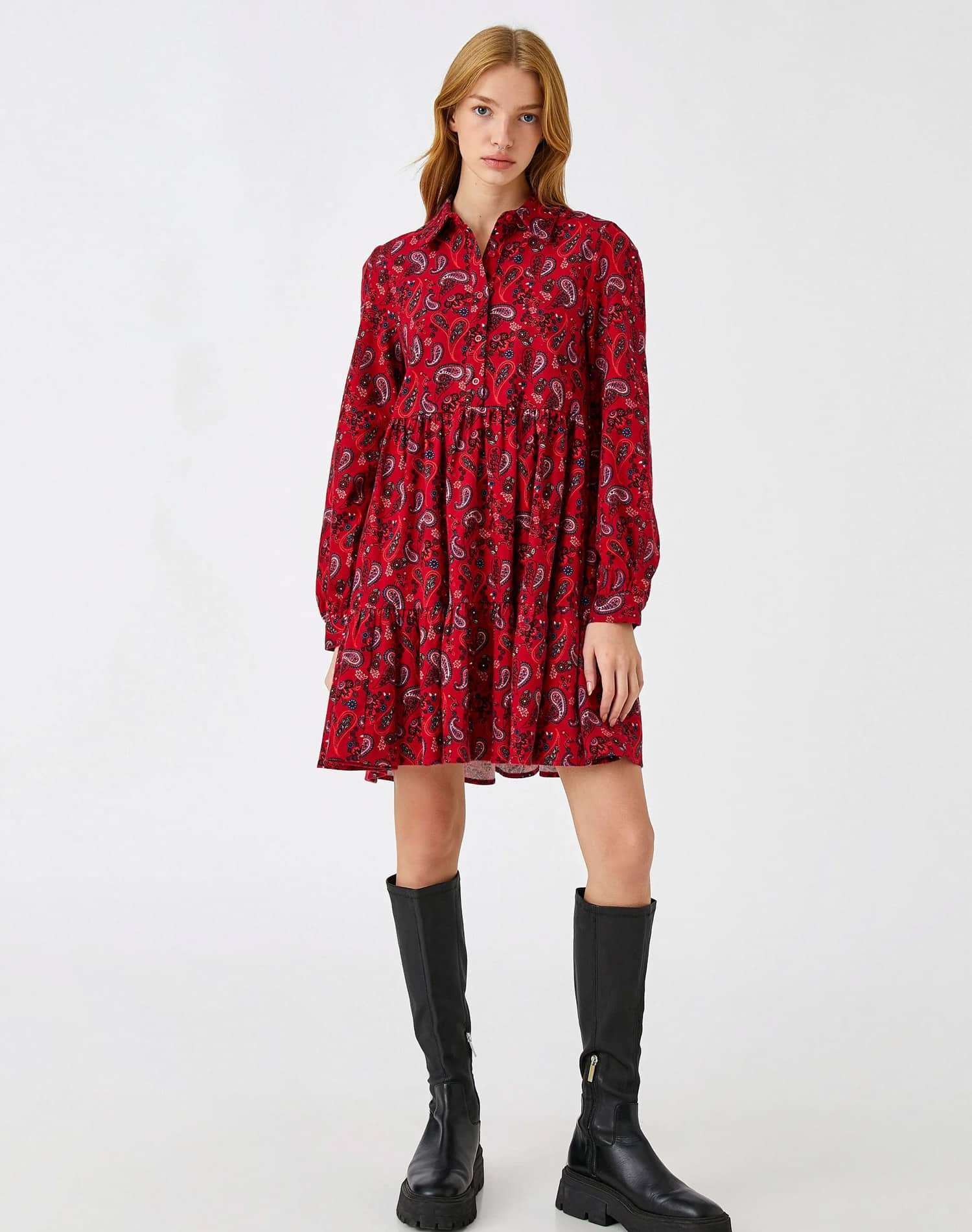 Floral Winter Dress Long Sleeve Ruffle Buttoned - Bild 3