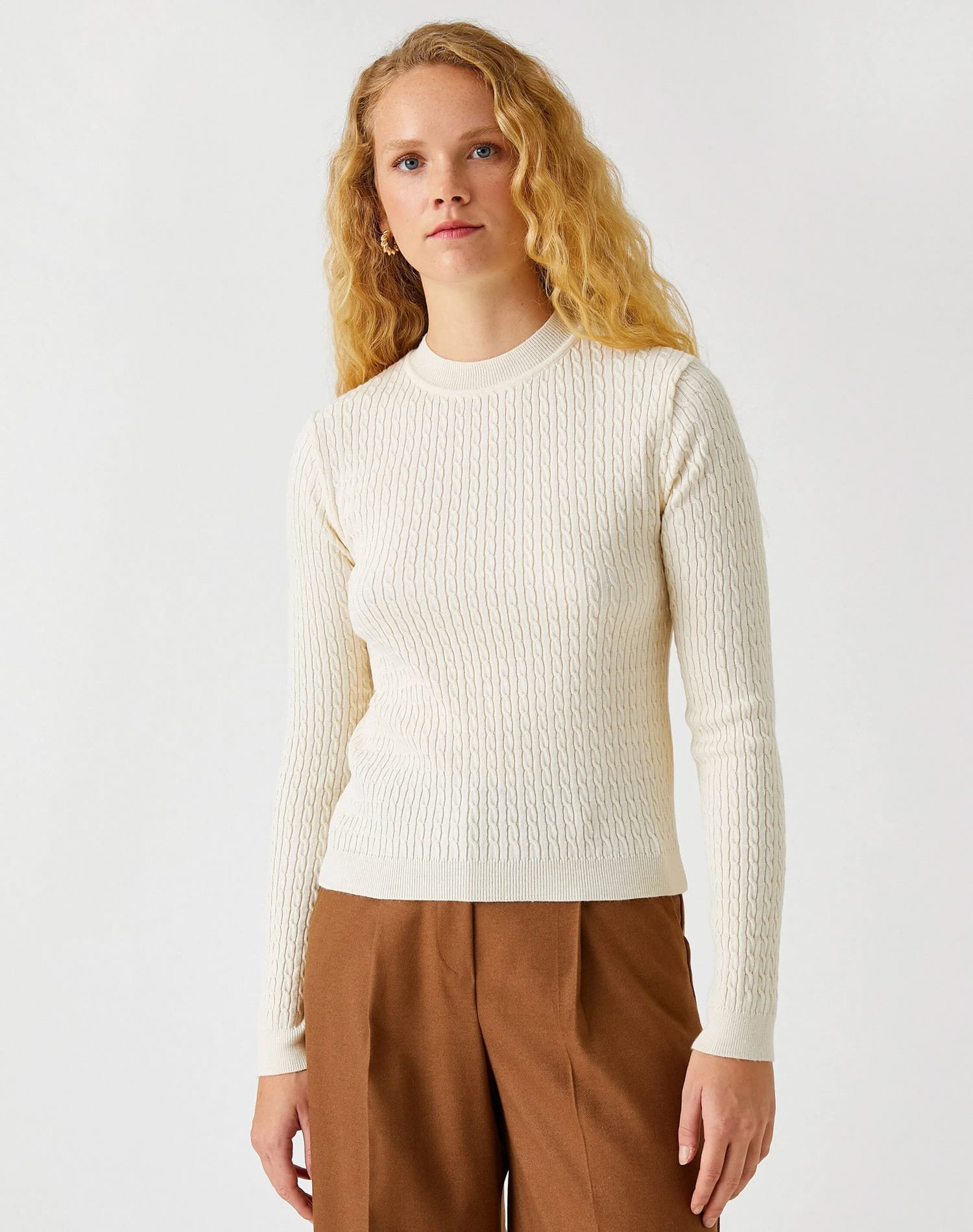 Knitted Detailed Sweater Cream - Bild 2