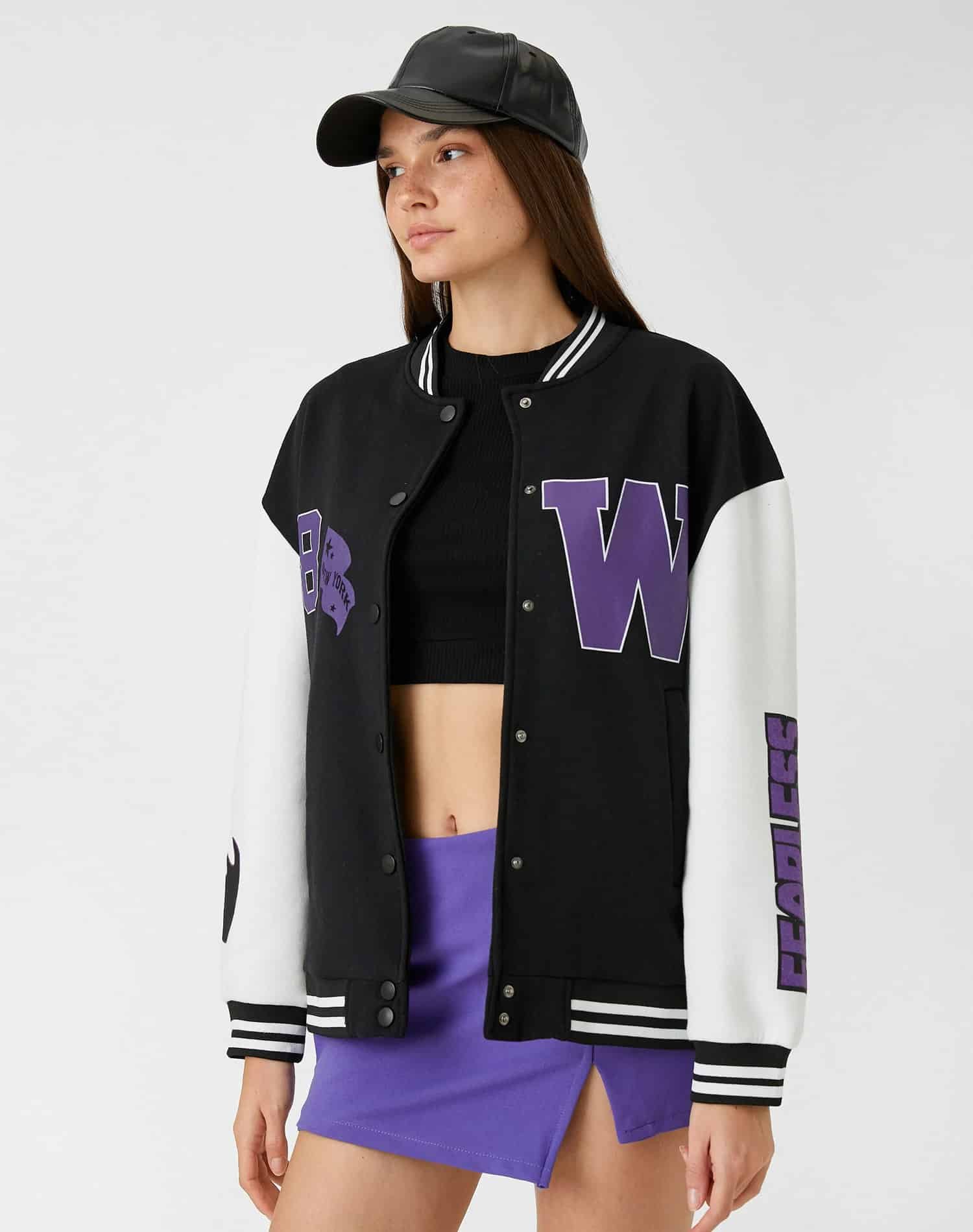 Oversize Bomber College Jacket Printed Fleece Inside - Bild 3