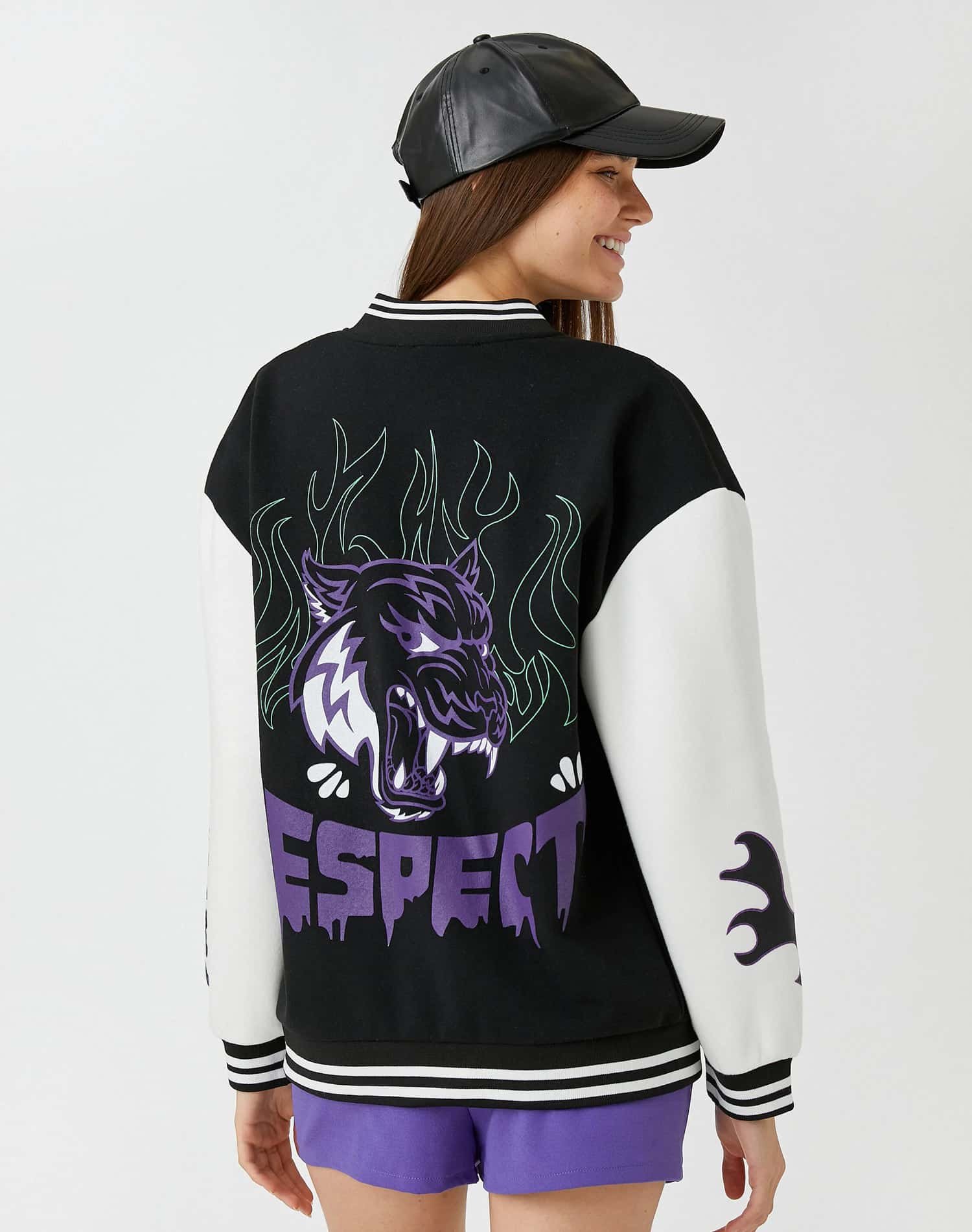 Oversize Bomber College Jacket Printed Fleece Inside - Bild 4